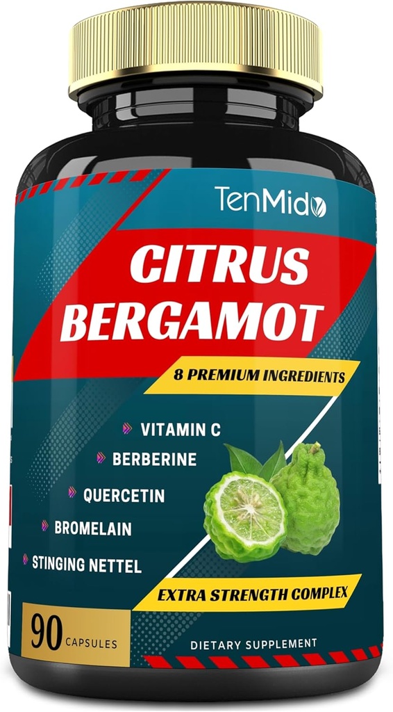 Citrus Bergamot Extracto Cápsulas con VitaminC, Berberina, Quercetina, Bromelaina, Echinacea, Pepper Negro - 3 Meses Suministro, 90caps