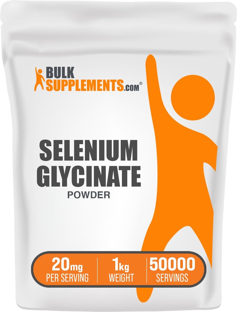 BulkSupplements.com Selenium Glycinate Powder - Selenium 200mcg, Mineral Supplement - Essential Trace Mineral & Gluten Free, 20mg por Serving, 1kg (2.2 lbs) (Pack of 1)