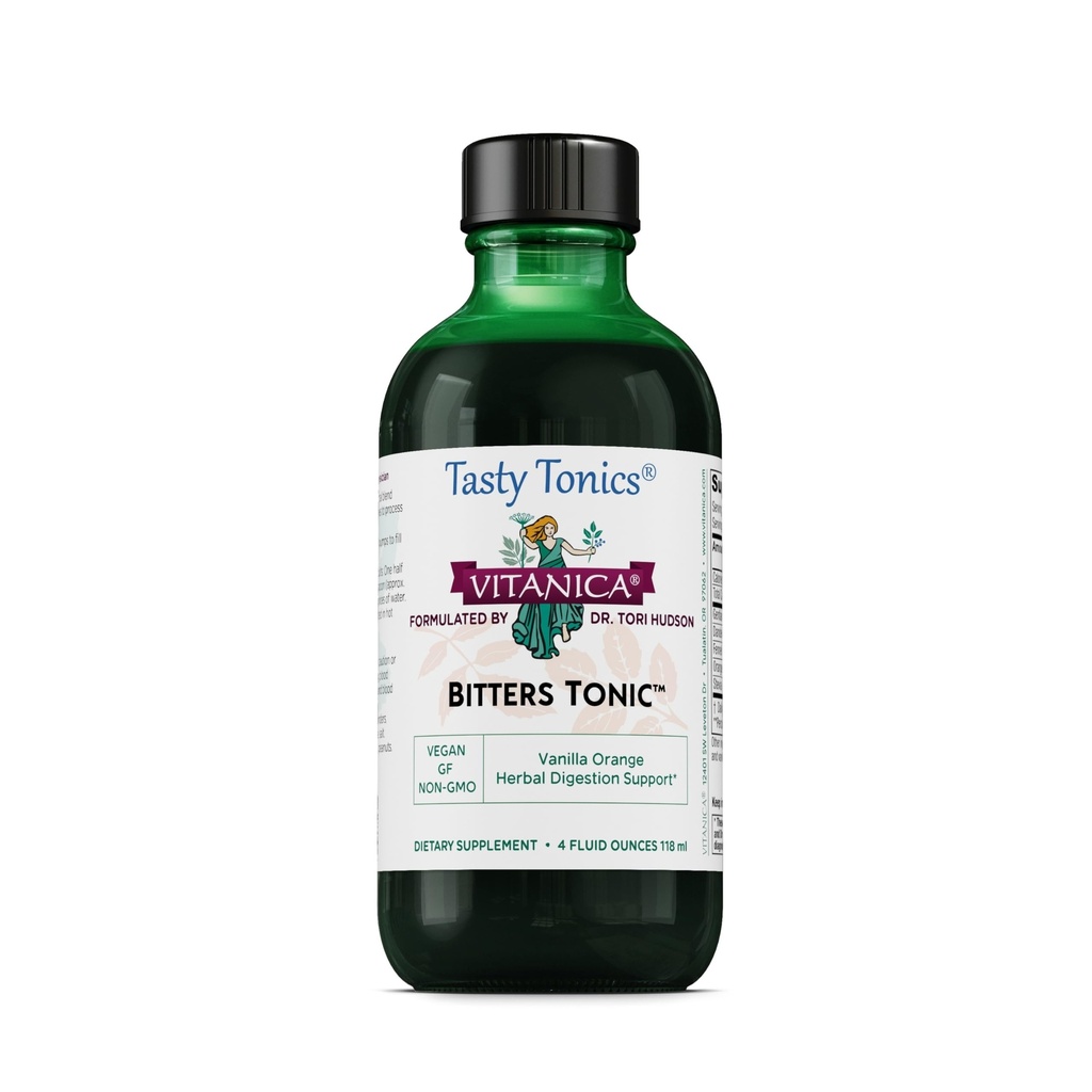 Vitanica Bitters Tonic, Suplemento de Digestión Líquida, Apoyo a la Digestión, Alcohol Gratis, Vanilla Orange, Vegan, 4 onzas (Bitters Tonic)