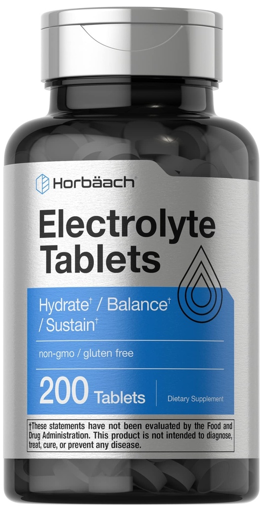 Horbäach Electrolyte Tablets  200 Count ← Vegetarian ← Keto-Friendly ← Non-GMO, and Gluten Free Hydration Supplement