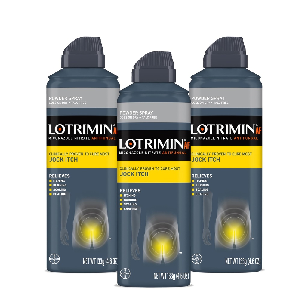 Lotrimin AF Jock Itch Powder Spray, Miconazole Nitrate 2% - Tratamiento de la mayoría Itch, 4.6 onzas (133 gramos) Spray Can (Pack 3)