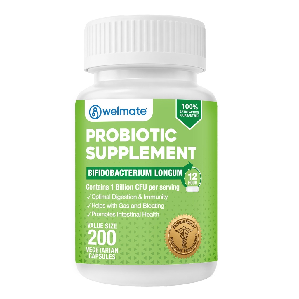 WELMATE Bifidobacterium - Suplemento Probiótico - Apoyo Gut Health - Immune Support - Digestive Enzymes - Gluten Free - Vegan - Hombre Mujer Probiotic - Value Size - 200 Count