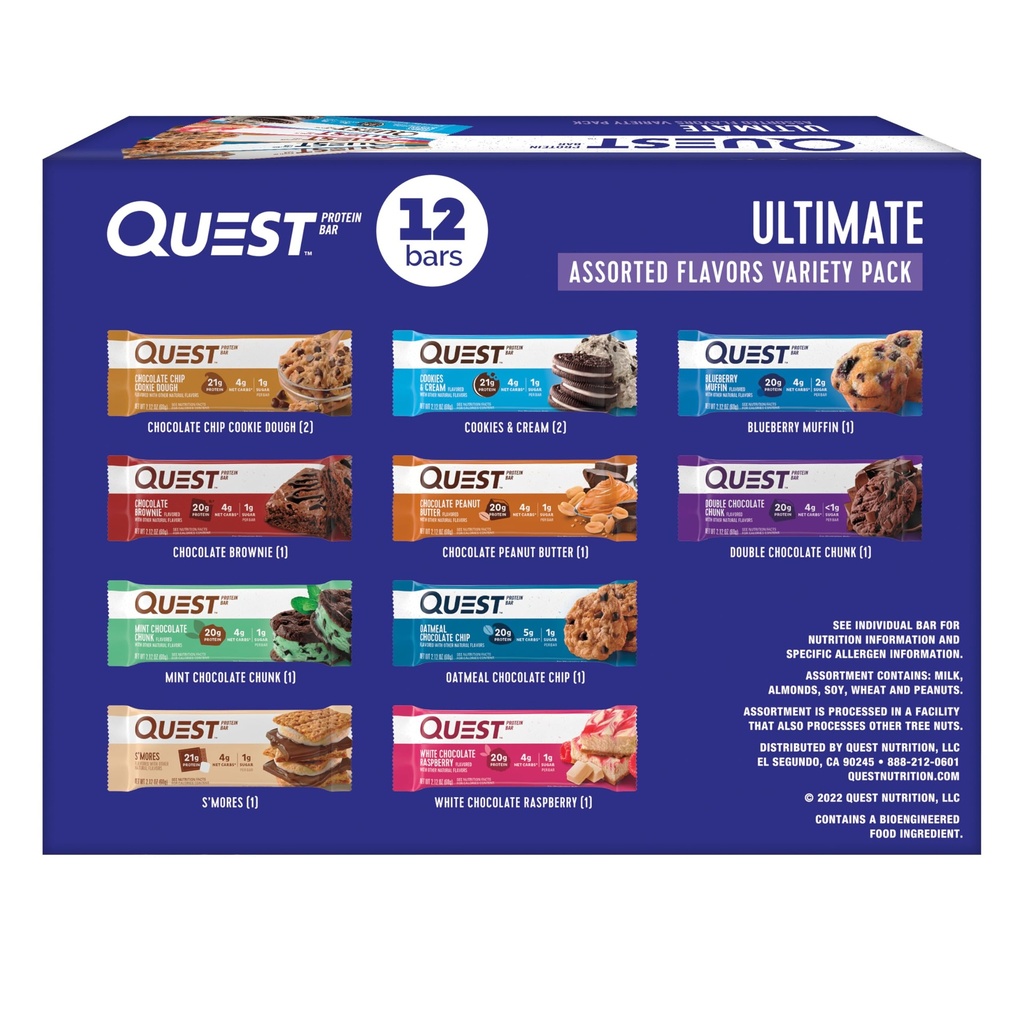 Quest Nutrition Ultimate Variety Pack Protein Bares, High Protein, Low Carb, Gluten Free, Keto Friendly, 12 Count