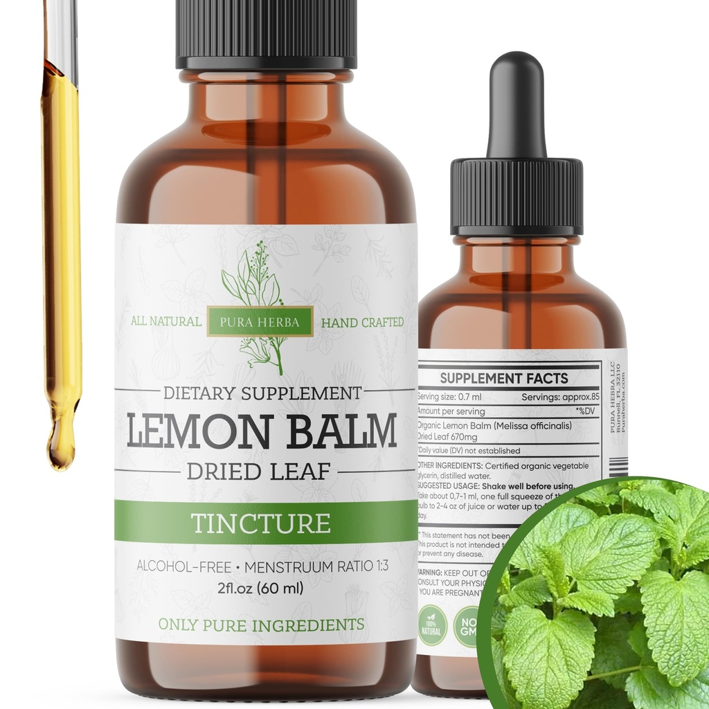 Lemon Balm Tincture – Alcohol-libre Silencio Melissa Officinalis Líquido Extracto Silencio Natural Calming &amp; Sleep Support TEN Herbal Stress Relief – 2 oz