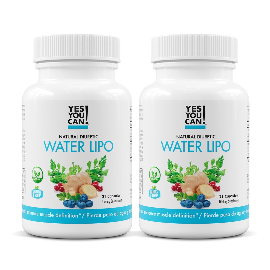 ¡Sí puedes! Píldoras Lipo de agua natural - Limpieza diurética con electrolitos & vitaminas - Ayudas con retención de agua - Sin gluten, 21 cápsulas por botella (2 Pack)