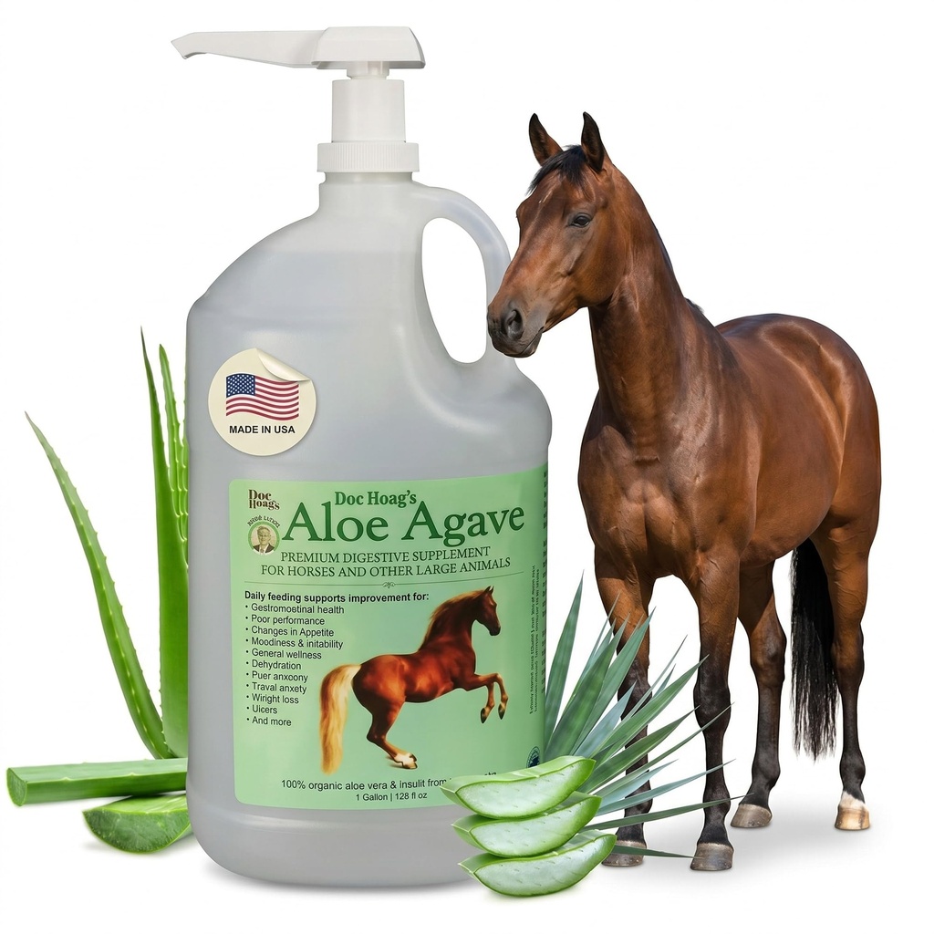 Doc Hoag’s Aloe Vera+Agave Premium Horse Supplement – Made in USA – Original Udder Balm – Natural Gastric Support for Horses &amp; Large Animals – Stress Relief & Ulcer Care, 128 Fl Oz.