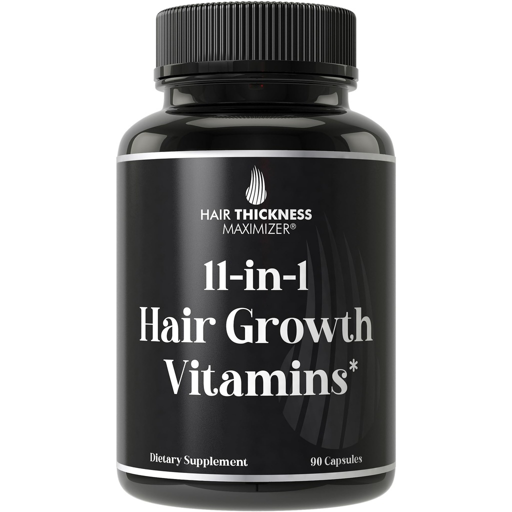 11-en-1 Vegan Hair Growth Vitamins for Thinning & Brittle Hair – Advanced Vitamin Complex with 5000mcg Biotin, Pumpkin Seed, Zinc. Supports Thicker, Healthier-Looking Scalp for Women &amp; Men