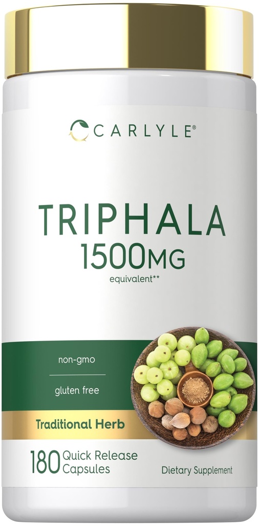 Carlyle Triphala Capsules 1500mg Silencio 180 Conde ← Herbal Suplemento Silencio No GMO y Gluten Gratis