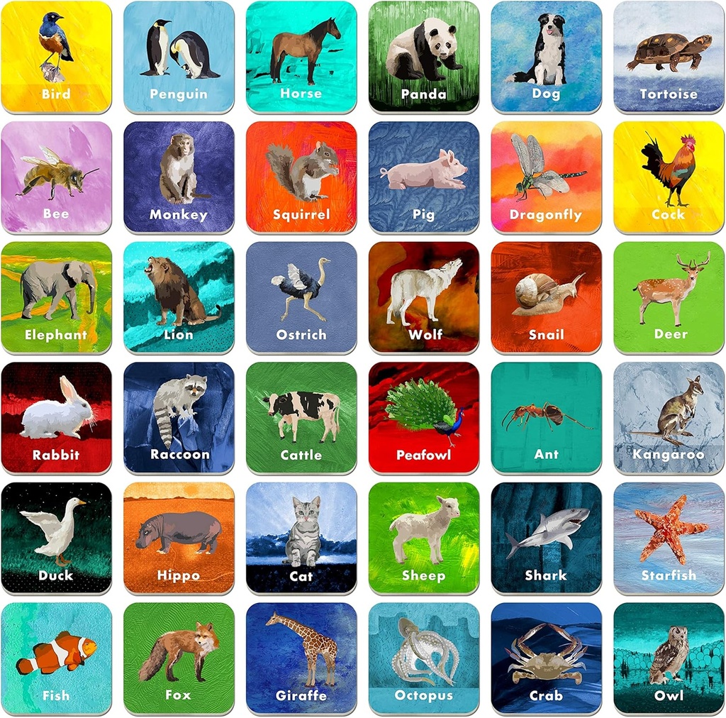 Hebayy 36 Par Animal Matching Juego Tarjetas Flash Erasable (Cada medida 2” X 2”)