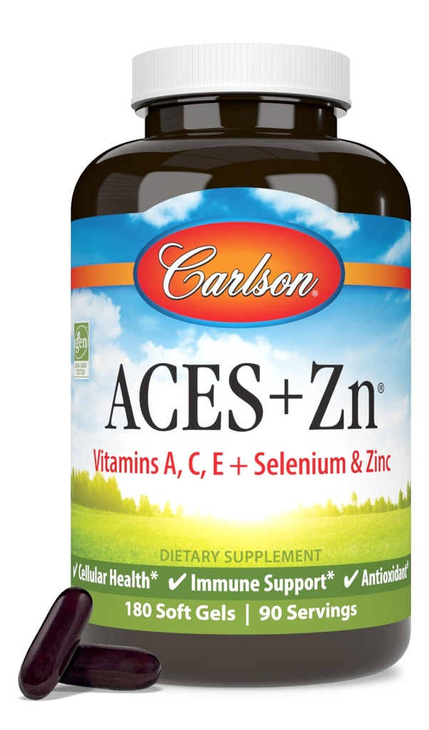 Carlson - ACES + Zn, Vitaminas A, C, E + Selenium " Zinc, Cellular Health " Immune Support, Antioxidant, 180 Softgels