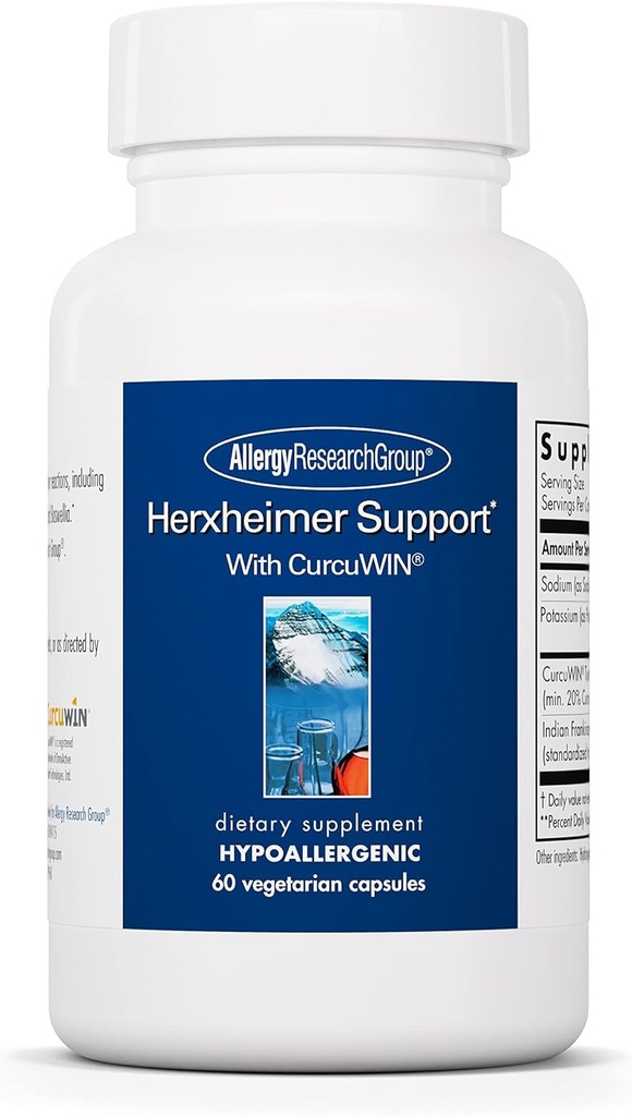 Allergy Research Group Herxheimer Support - Turmeric Boswellia Supplement with CurcuWIN, Curcuminoids and Pure Boswellia Extract for Women &amp; Men, Detox and Cleanse Support - 60 Vegetarian Capsules