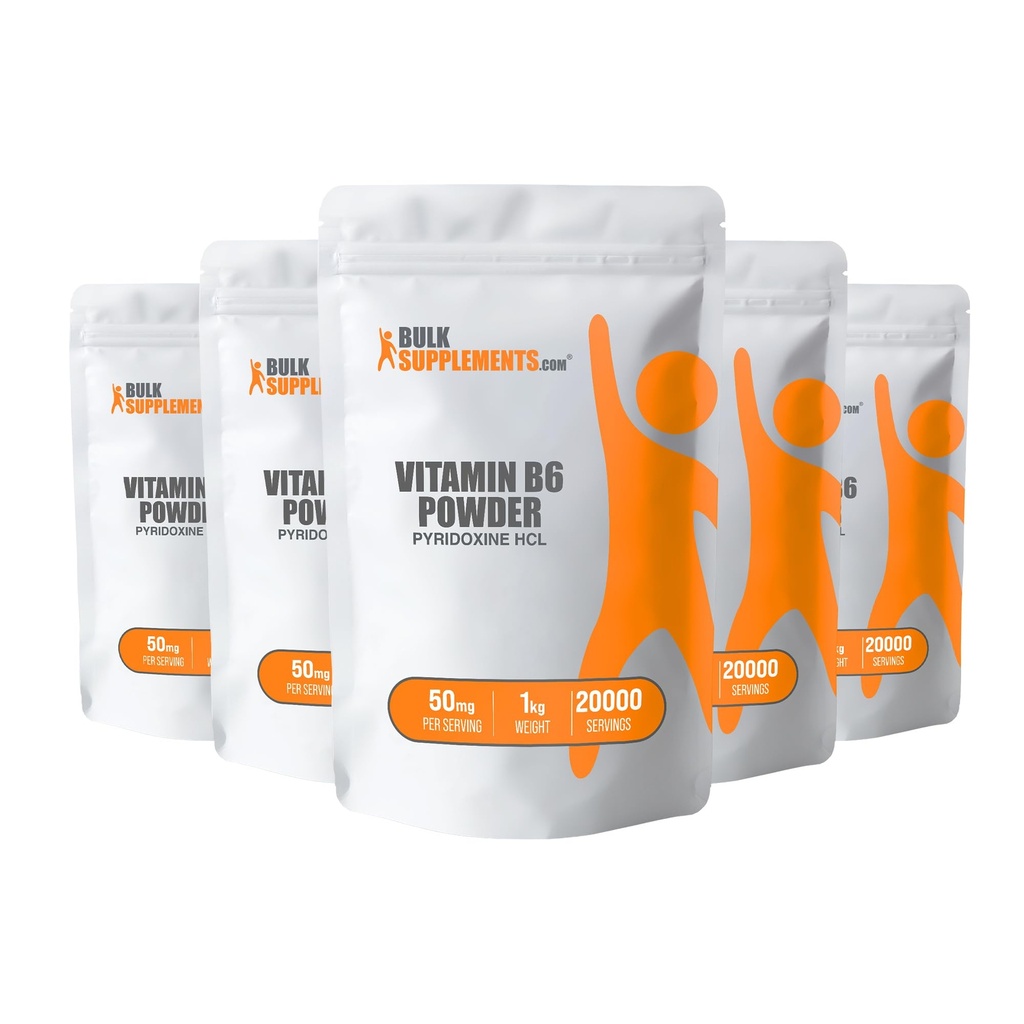 BulkSupplements.com Pyridoxine HCl Powder - Vitamina B6 Suplemento, Vitamina B6 50mg - para Immune Support, Gluten Free, 50mg de Pyridoxine B6 por Serving, 5kg (11 libras) (Pack of 5)