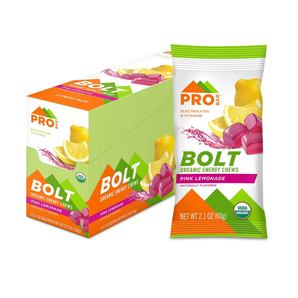 PROBAR - Bolt Organic Energy Chews, Pink Lemonade, Non-GMO, Gluten-Free, USDA Certified Organic, Healthy, Natural Energy, Fast Fuel Gummies with Vitamins B &amp; C (12 Count)