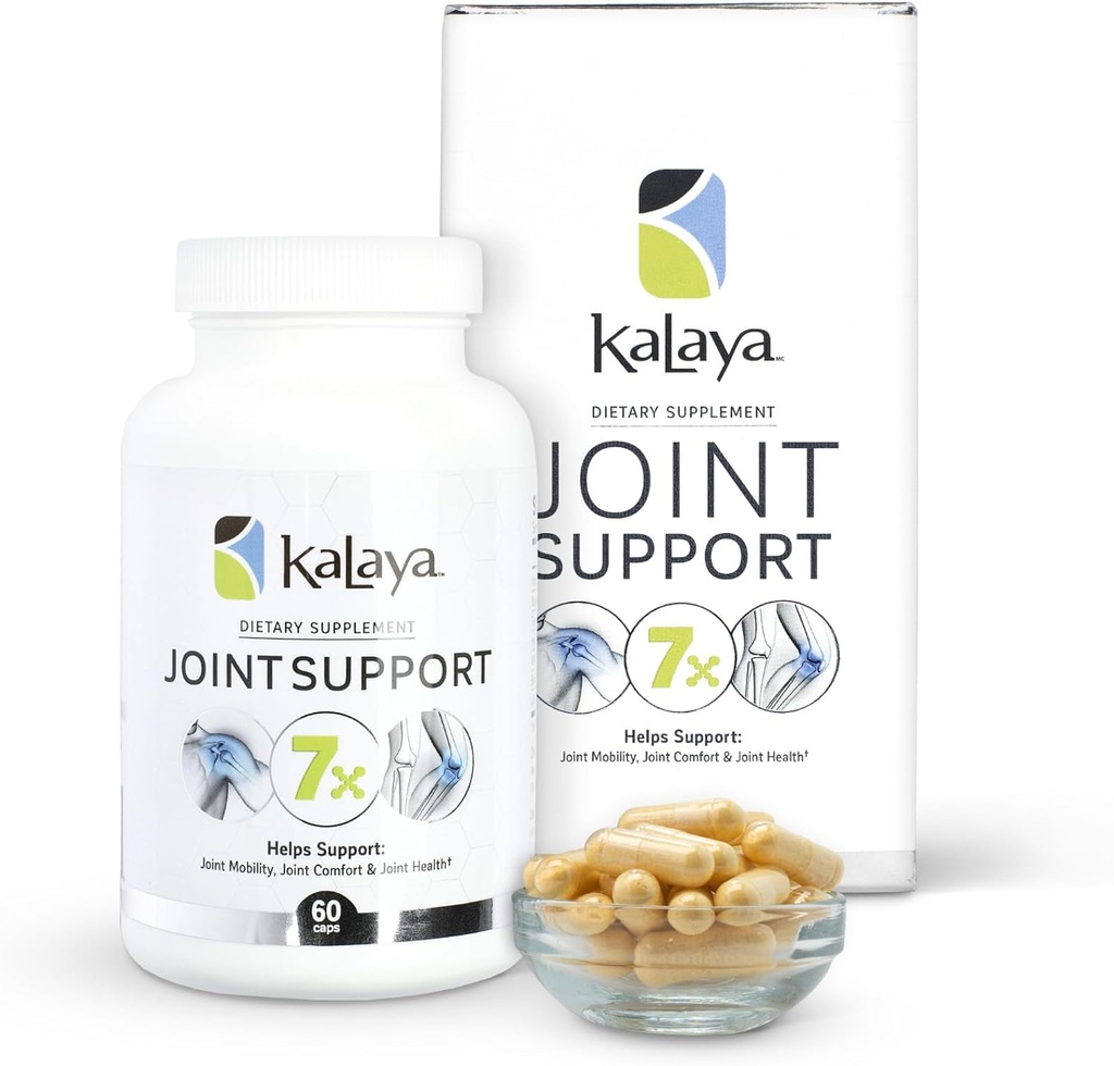 Suplemento de soporte conjunto Kalaya 7X - Diseñado por profesionales médicos - para juntas, salud ósea y apoyo muscular - con Turmérico, colágeno y vitamina C - 60 ct