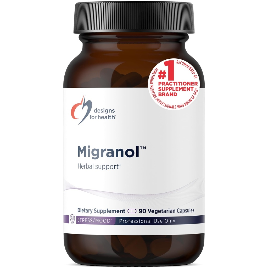 Diseños para Migranol de Salud - Suplemento Feverfew con Magnesium Malate, Curcumin (Turmeric) Extracto, Rosemary + B2 Riboflavin - No GMO + Gluten Gratis (90 cápsulas)