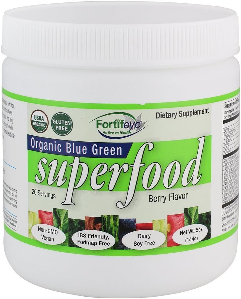 Fortifeye Ecológico Verde Superfood Powder Suplemento Berry Flavor 140g, 20 Serviciones Por Container - Raw, Vegan, Paleo, Gluten Gratis, Vitaminas Super Verdes Polvo para Adultos, Adolescentes &amp; Seniors