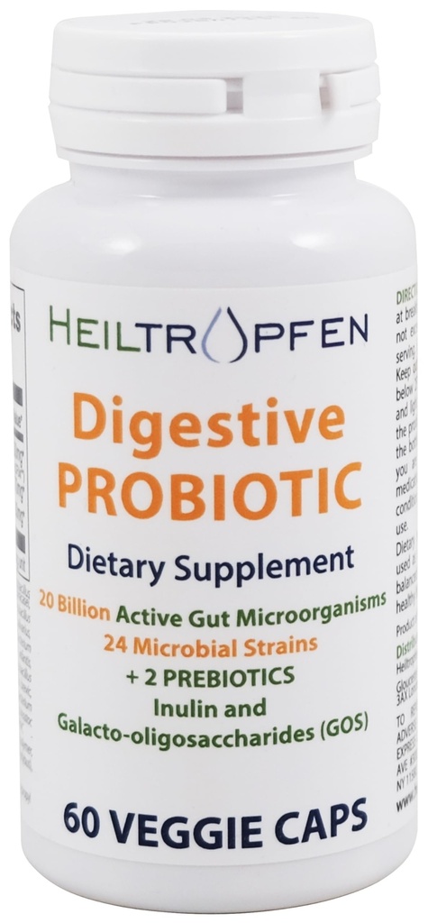 Heiltropfen Probiótico Digestivo + Prebiótico Silencio 24 Estrados Silencio 20 Billion CFU Silencio 60 Capsules ← Active Gut  Inulin and GOS ← Suplemento dietético 