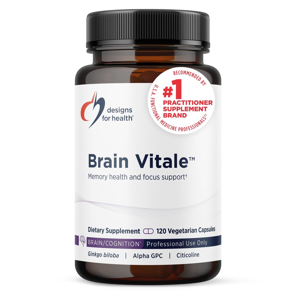 Diseños para Salud Cerebro Vitale con Cognizin Citicoline - 'Nootropic' Suplemento para Ayudar Cognición, Mood + Memoria con GPC Choline, Ginkgo + Acetyl L Carnitine HCL (120 cápsulas)