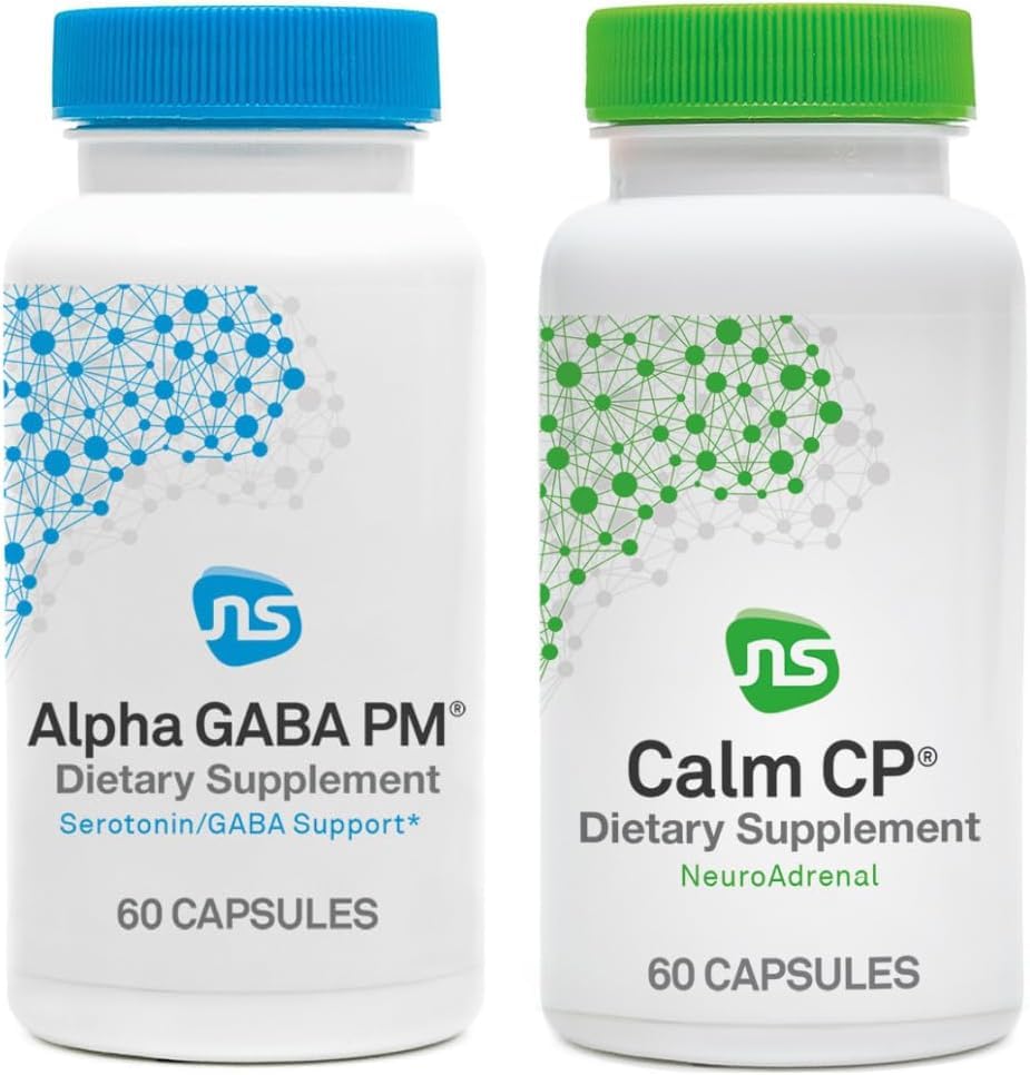 NeuroScience Stress Response &amp; Sleep Set - Alpha GABA PM + Calm CP with Melatonin, L-theanine, Banaba Leaf &amp; More (2 Productos, 60 Cuenta cada uno)