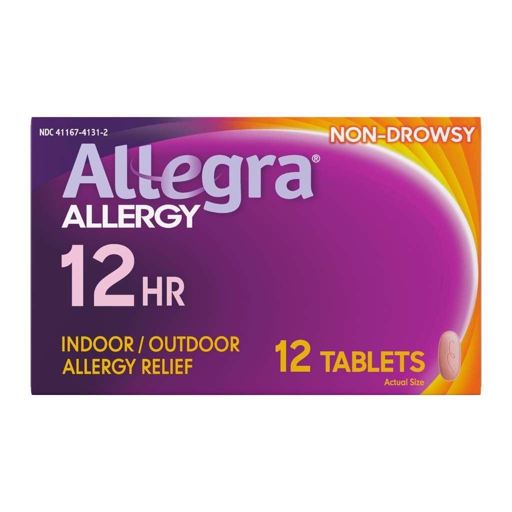 Allegra Adult 12-Hour Alergy Relief Tablets, Non-Drowsy Indoor and Outdoor Allergy Medicine, 60 mg Fexofenadine HCI Antihistamine Pill, 12-Count