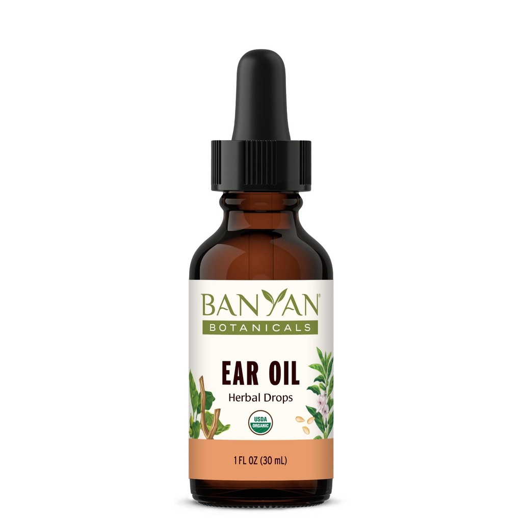 Banyan Botanicals Ear Oil – Organic Herbal Oil Ear Drops with Ashwagandha and Garlic – Soothing and Comforting for The Ears – 1 oz – Non GMO Sostenably Sourced Vegan