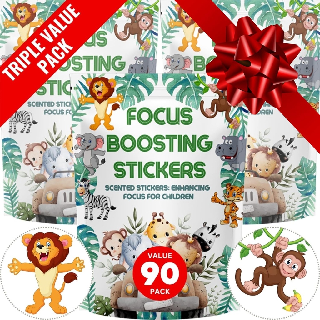 Pegatinas de Boosting Focus (90 Pack) - Asistencia cerebral saludable para la atención, papel, diseño de burbujas, libre de drogas, ropa, Unisex