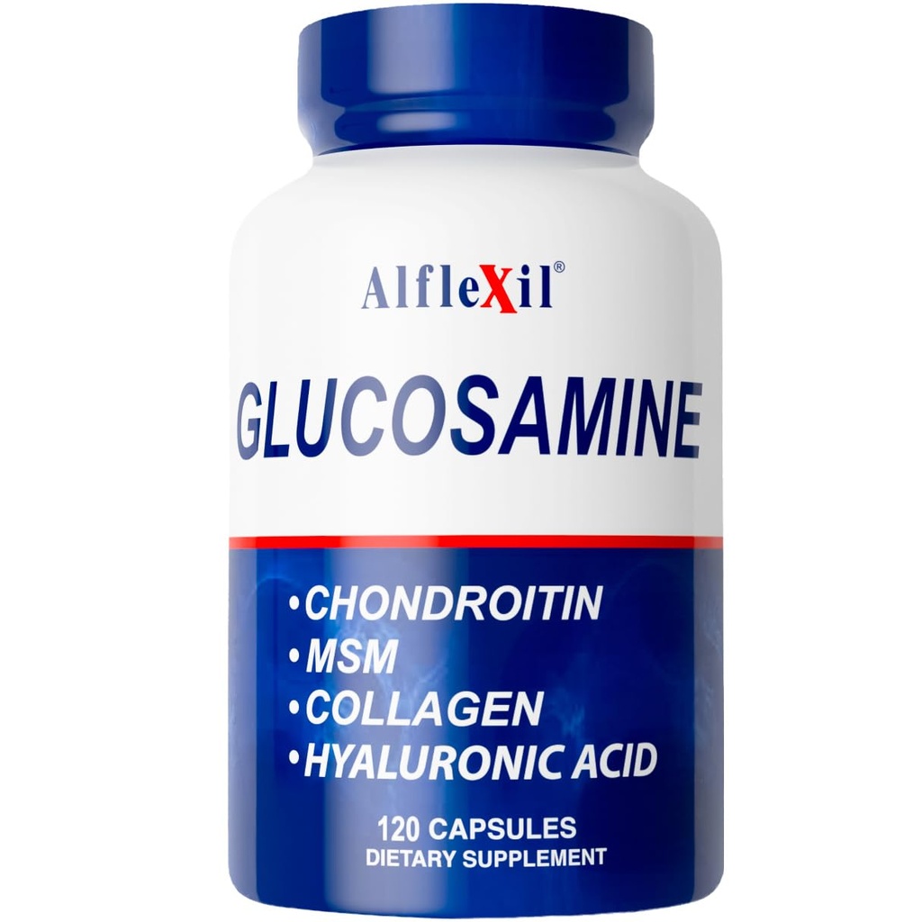 ALFA VITAMINS Alflexil Glucosamine, Chondroitin &amp; Collagen Supplement, Gluten Free, Supports Joints, Bones & Knees, Incluye MSM & Hyaluronic Acid for Mobility & Joint Health, 120 Capsules