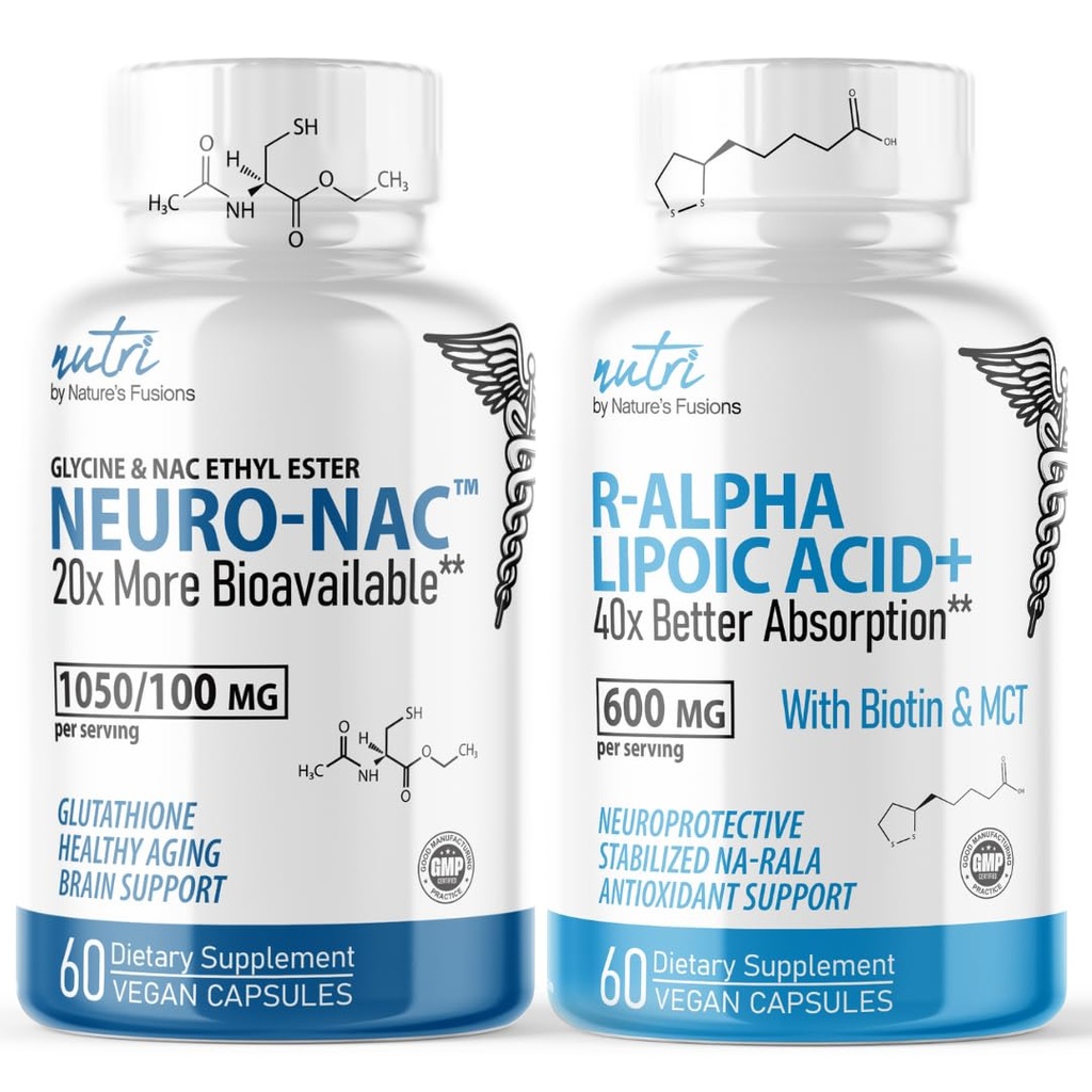 Fusiones de la naturaleza Neuro Nac (NAC Ethyl Ester) & R Alpha Lipoic Acid 600mg (60ct)