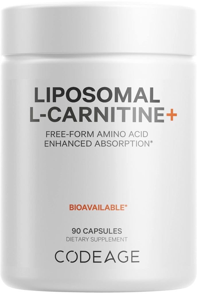Codeage Liposomal L-Carnitine+ Suplemento - 500 mg L-Carnitine L-Tartrate per Serving - Free-Form Amino Acid - Carnitine - Entrega Liposomal - Vegan, No GMO, Libre de gluten - 90 cápsulas