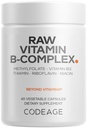 Codeage Raw Vitamin B-Complex Supplement - Essential B Vitamins with Probiotics, Digestive Enzymes, Fruits & Vegetables - 2-Month Supply - Methylfolate - Biotin - Vitamina B12 - Non-GMO - 60 cápsulas