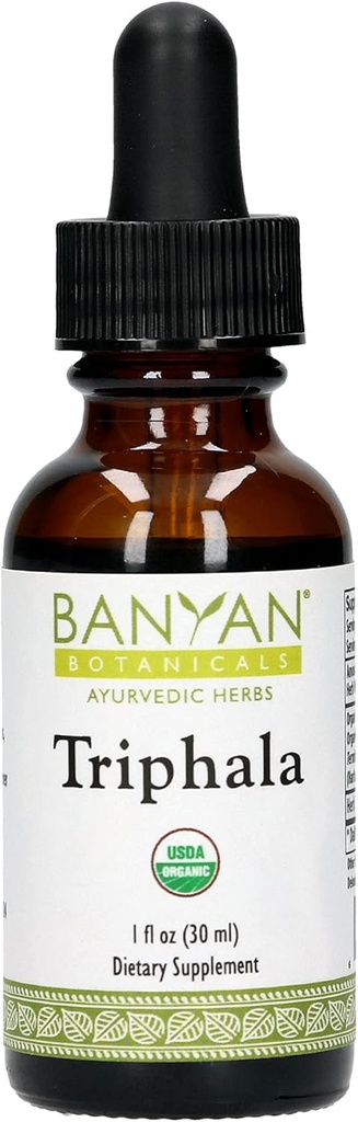 Extracto de hierbas líquidas de Banyan Botanicals Triphala – Extracto de Triphala Orgánica con Amla, Haritaki & Bibhitaki – para la desintoxicación diaria, regularidad y rejuvenecimiento* – 1oz.