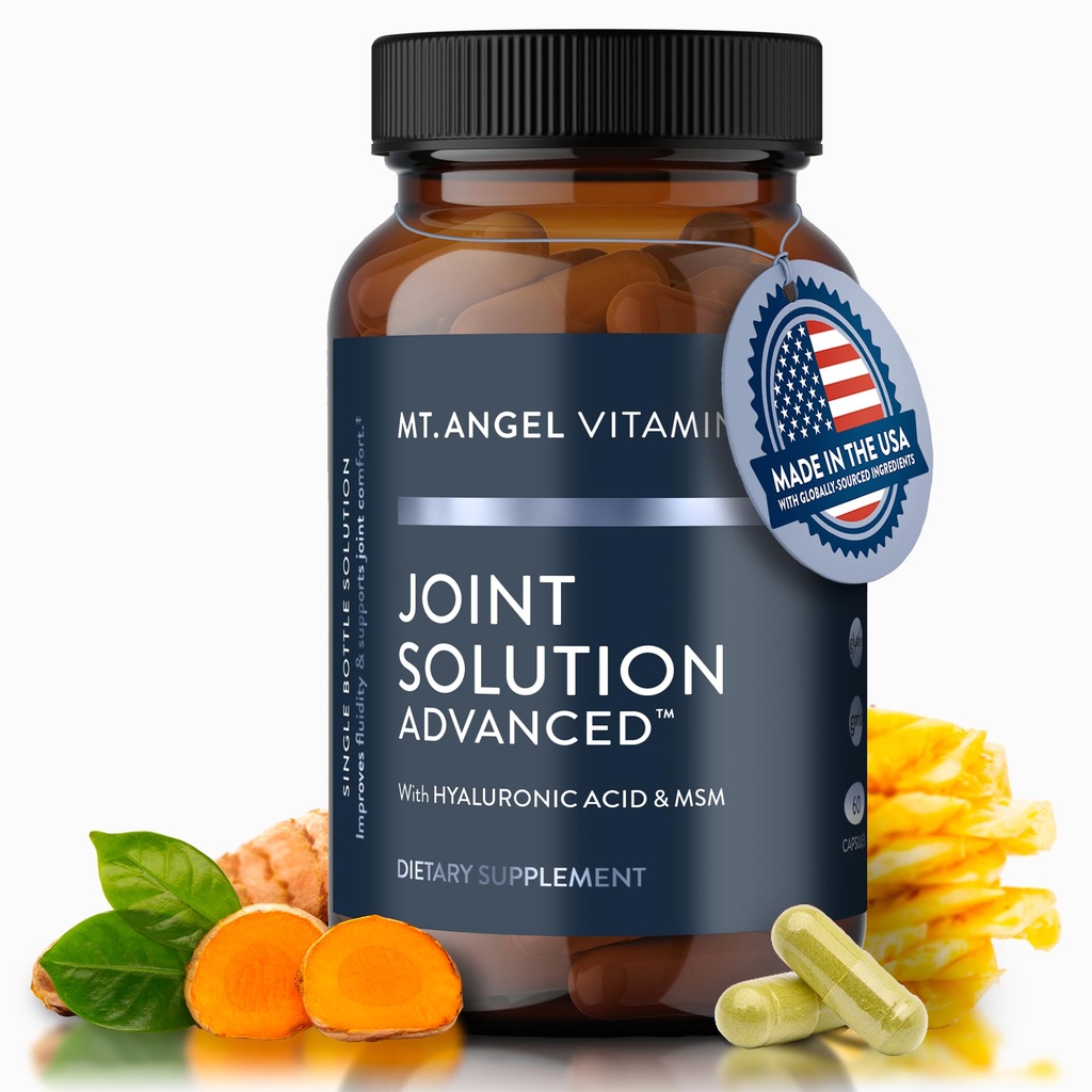 Mt. Angel Vitaminas - Solución Conjunta Avanzada, con Complejo de Curcumin C3, Glucosamina, Ácido Hialurónico, Bromelaina, Collagen Tipo 2 &amp; MSM, mejora la fluidez &amp; soporta Confort Conjunto (60 cápsulas)