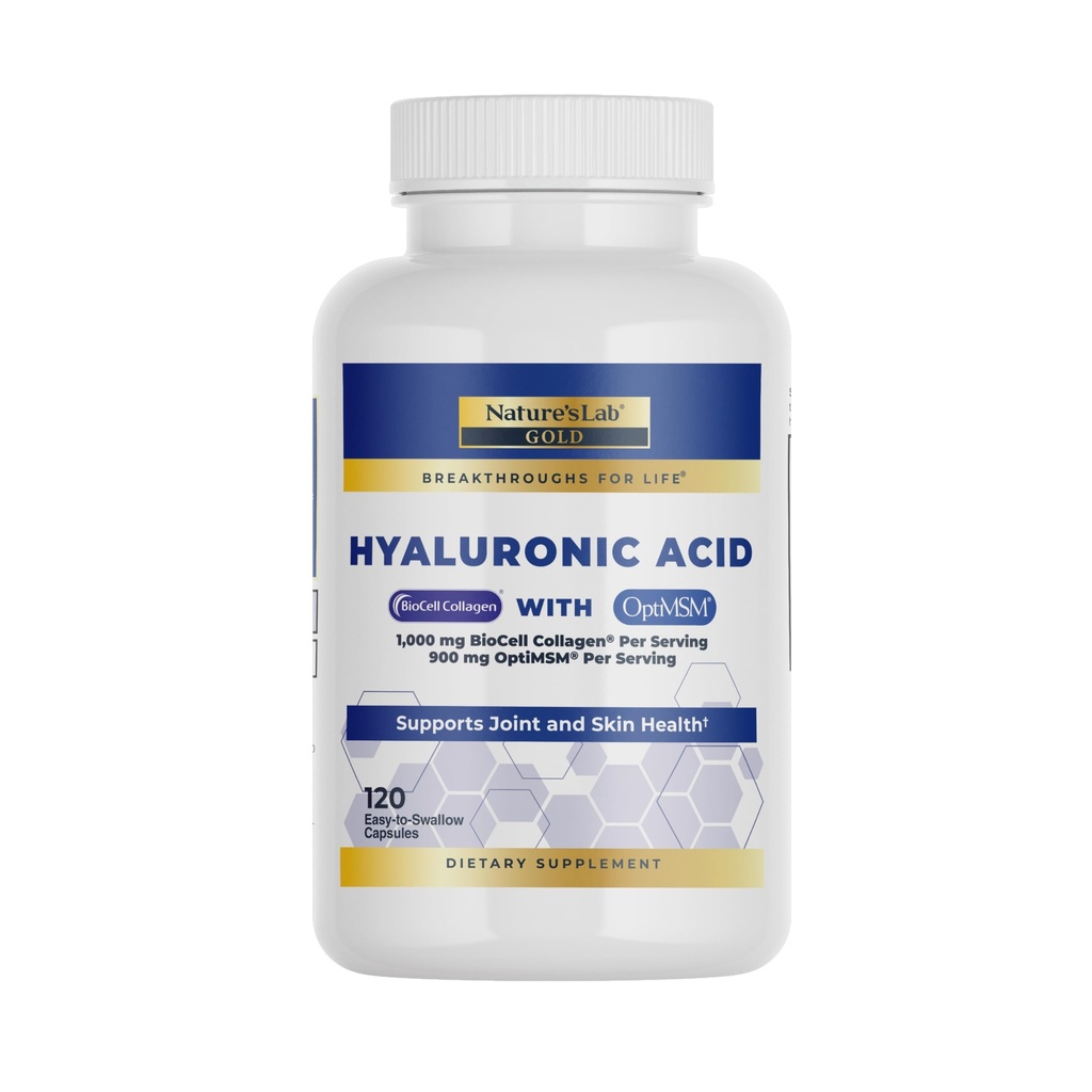 Ácido hialurónico de laboratorio natural con colágeno de biocelular y MSM - Hidratación de piel, salud conjunta - 120 capsules (40 Day Supply)