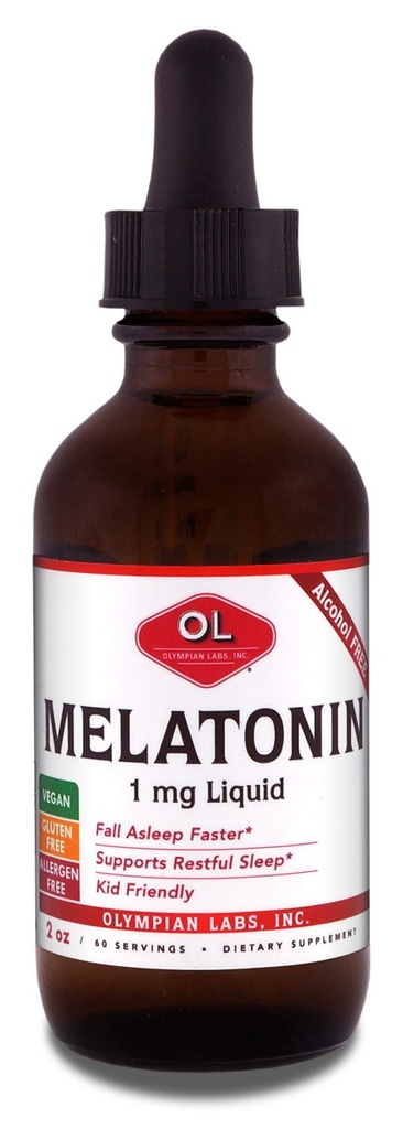 Laboratorios Olímpicos Melatonina líquida 1mg, 2 onzas, Otoño Agua Naturalmente, Alcohol Gratis