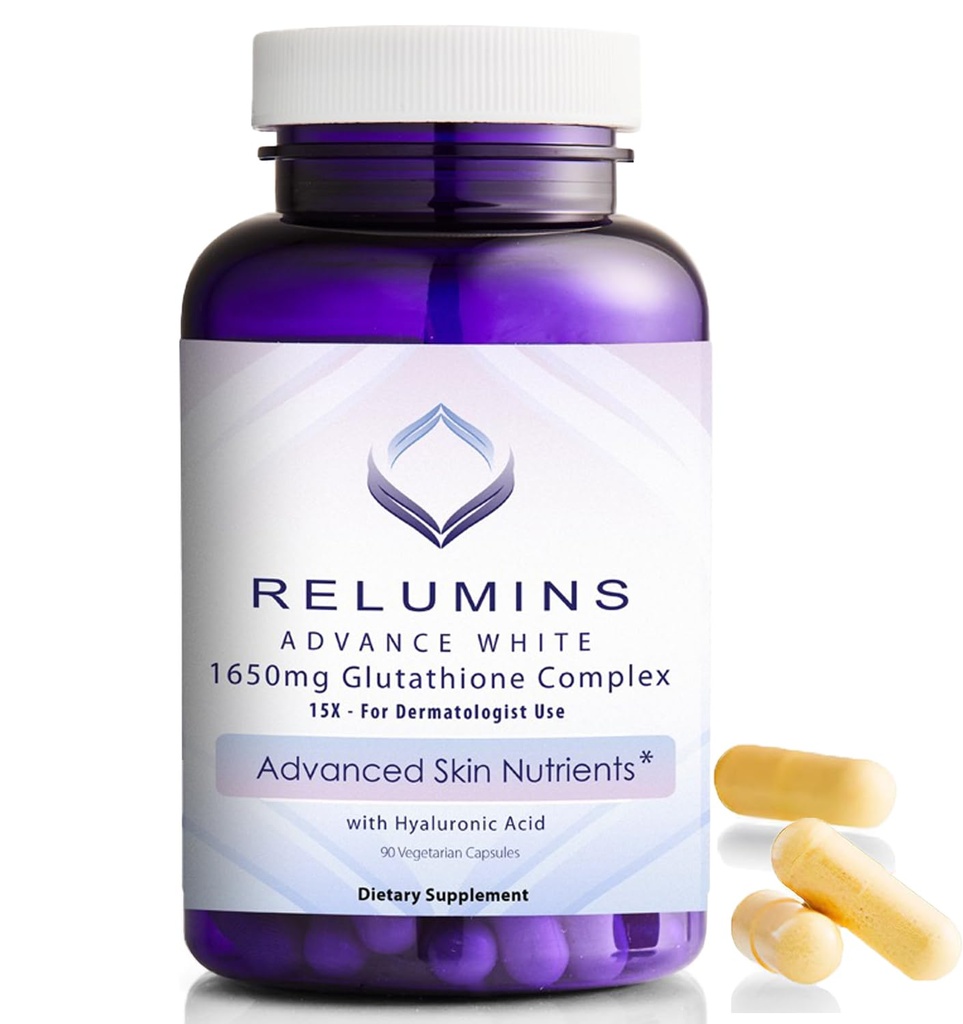 Reluminas 1650mg L-Glutathione Complejo con Ácido Hialurónico, Ácido Lipoico alfa, Rosa HIPS, Vitamina E & Riboflavin – Apoyo Antioxidante, Perfecto para lograr un flujo de vacaciones, hecho en EE.UU. – 90 cápsulas