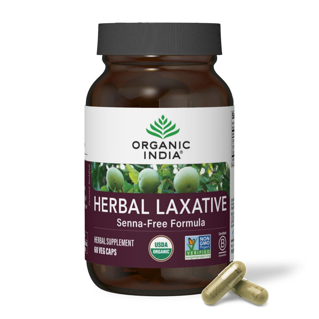 ORGANIC INDIA Herbal Laxative Supplement - Natural Laxative for Constipation, Herbal Laxative Capsules, Constipation Relief for Women and Men - USDA Certified Organic, Non-GMO, Vegan - 60 cápsulas