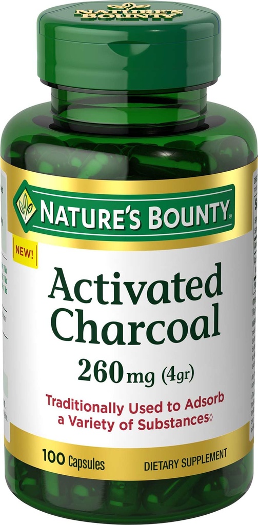 La recompensa de la naturaleza activado carbón 260 mg, 100 cápsulas, suplemento dietético para soportar un estilo de vida saludable