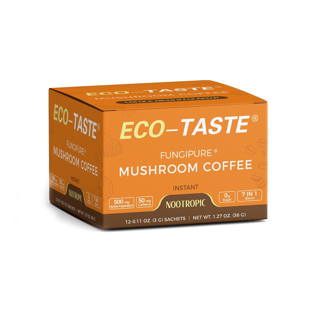 Mushroom Coffee Mix 7 en 1, con Ginkgo, Lions Mane, Alpha-GPC, Bacopa, PS, L-Theanine – 12 Sachets