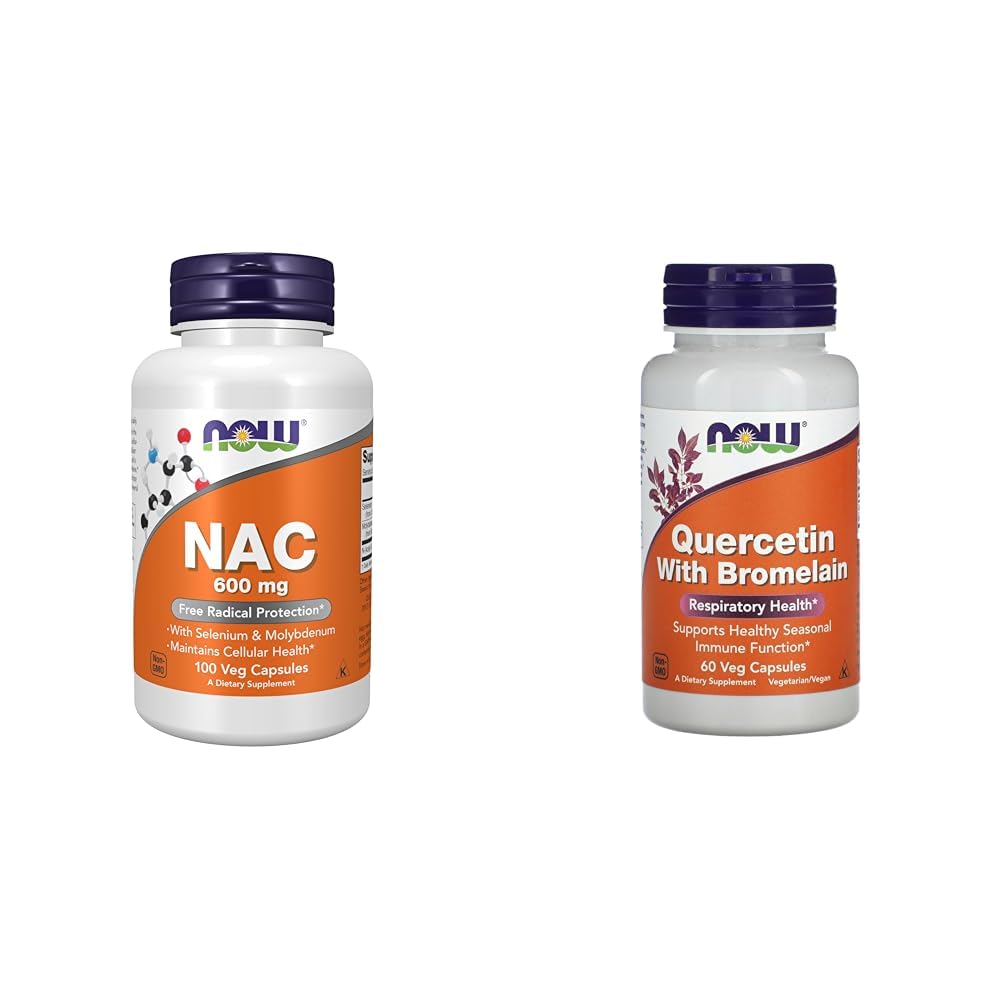 Ahora Suplementos, NAC (N-Acetyl Cysteine) 600 mg con Selenium &amp; Molybdenum, 100 Veg Capsules " Ahora Quercetina con Bromelain - 60 Veg Capsules