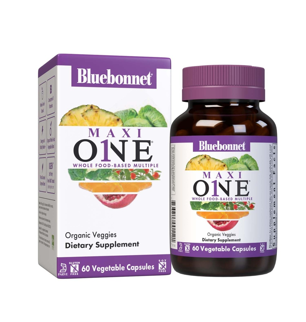 Bluebonnet Nutrition Maxi One (con hierro), Whole Food Multiple, Enzymes, Energy, Vitality, Gluten " Dairy " Soy Free, Kosher, Vegetarian Friendly, Non-GMO, 2 Month Supply, Beige, 60 Cuenta