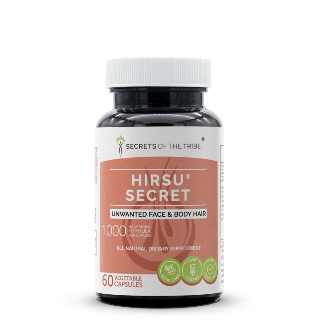 Hirsu Secret 60 cápsulas, 1000 mg, Saw Palmetto, Black Cohosh, Vitex, Spearmint, Lavender, Green Tea. Cara no deseada " pelo corporal (60 cápsulas)