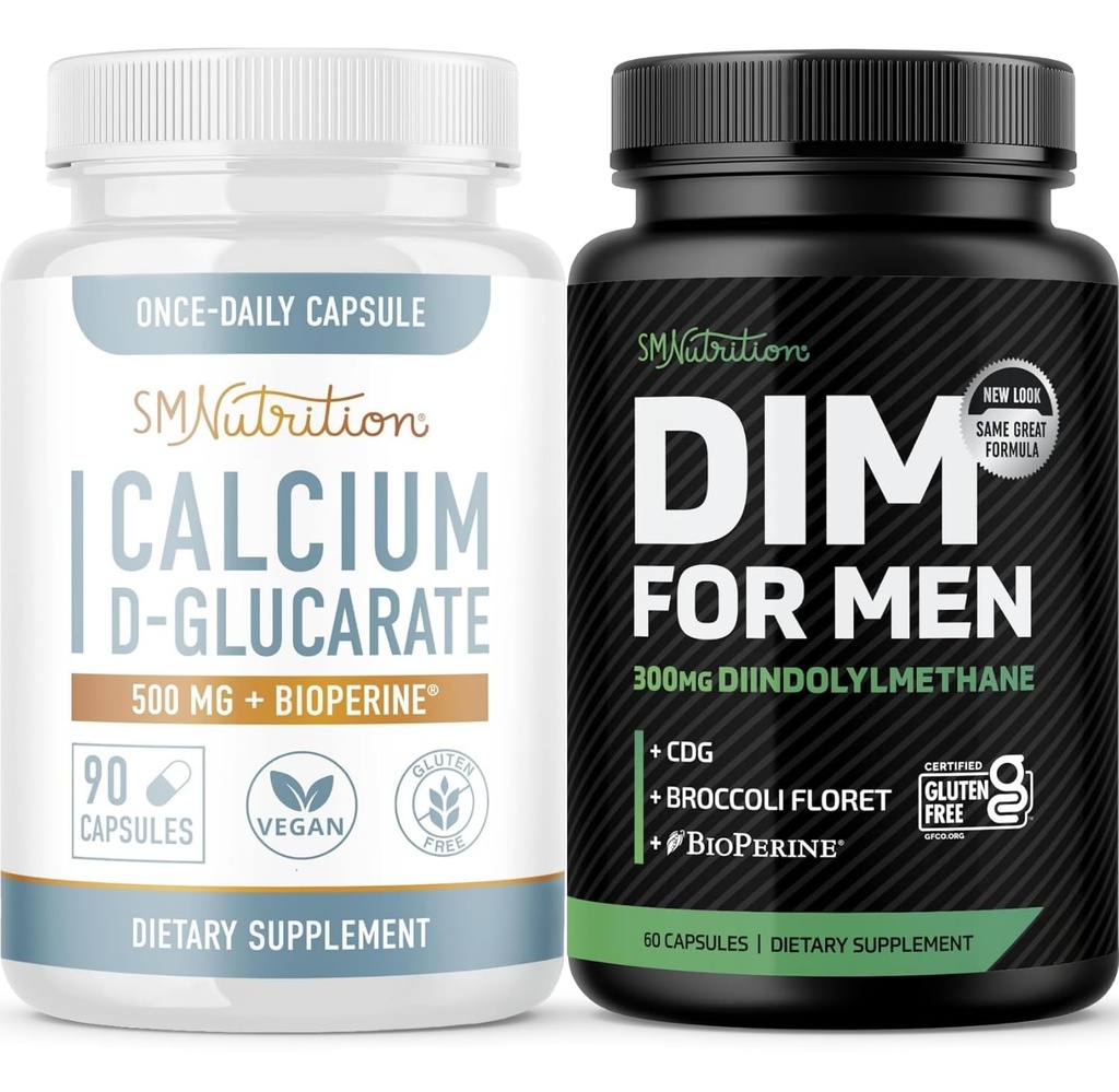 SMNutrition Men's DIM Supplement with Calcium D-Glucarate TEN Male Hormone Balancing Bundle with DIM Complex for Men (60 Servings) and Vegan Gluten Free Non-GMO CDG Supplement (90 Servings)