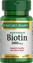 Biotina de rebote de la naturaleza, apoya el metabolismo de la energía celular y el cabello saludable, la piel y las uñas, 5000 mcg, 60 tabletas de disuelve rápido