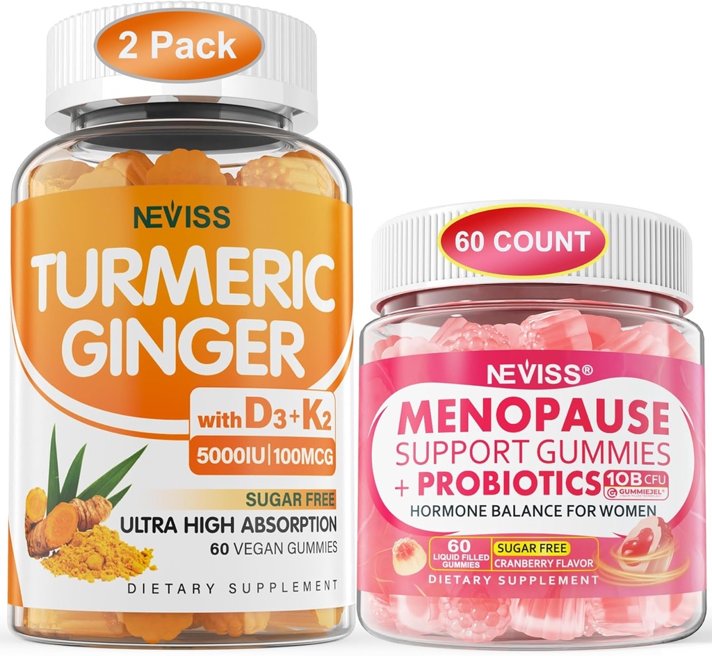 2 Pack Turmeric Ginger Gummies + 1Pack Menopause Suplemento Relleno Gummies