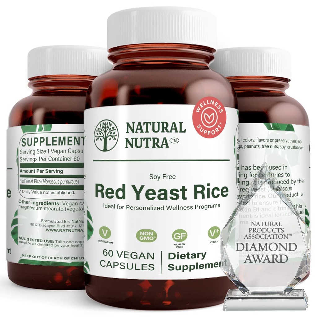 Natural Nutra Red Yeast Rice Extract, Cardiovascular Support, Helps Enhance Immunity, Helps Maintain Body Fats & Fluid Flow, Improve Digestion, Gluten Free Supplements, 600 mg, 60 cápsulas (2 Pack)