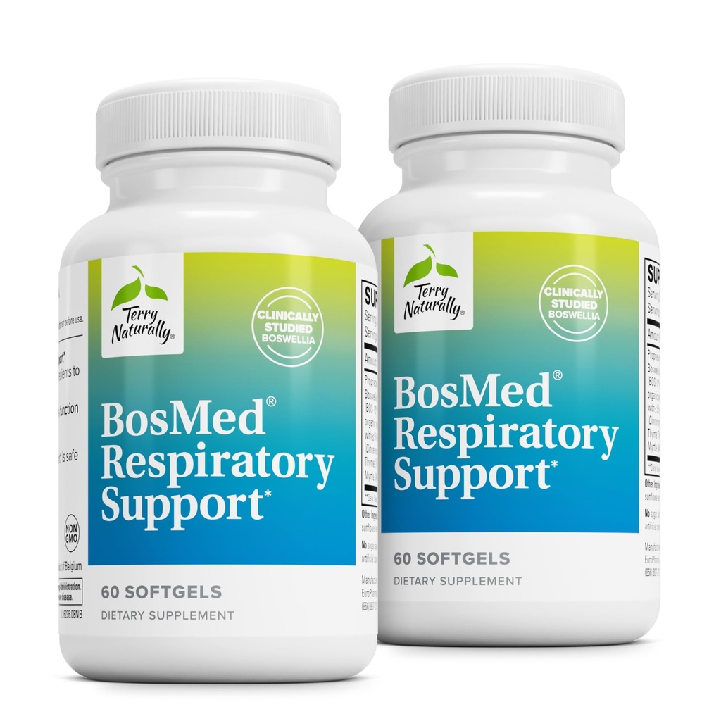 Terry Naturalmente BosMed Respiratory Support - Respiratory Support Supplement - Herbal Supplement for Lung Support - Healthy Lung Supplement for Clear Bronchial Passages - 60 Softgels (Pack of 2)