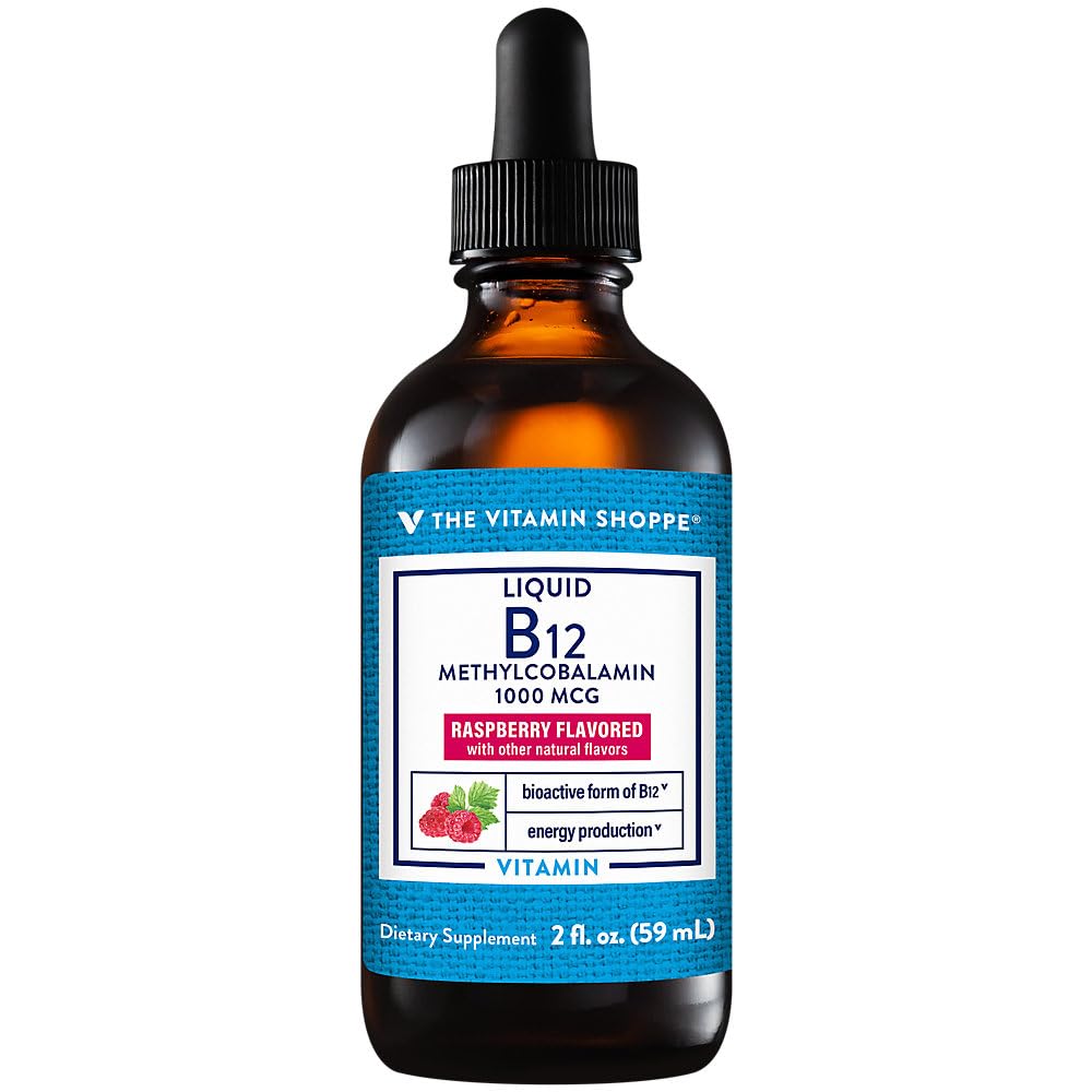 La vitamina Shoppe Liquid B12 Metilcobalamina - Producción de energía - 1.000 MCG - Raspberry (2 fl. oz.)