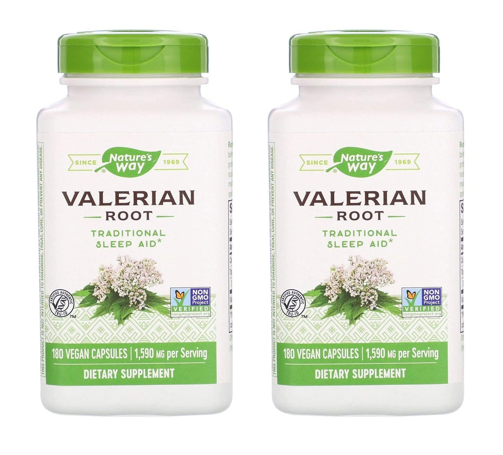 Camino de la Naturaleza Valerian Root 1,590 Milligrams Ayuda tradicional del sueño como suplemento dietético (180 cápsulas veganos) Paquete de 2