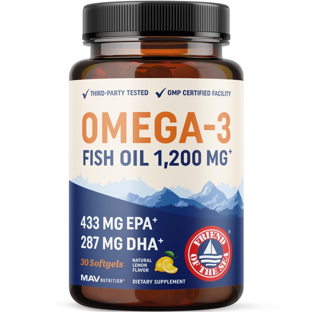 Triple Fuerza Omega 3 Fish Oil 1200 mg TENIDO EPA ' DHA TENIDO Wild Caught, Sosteniblemente Fuente Omega-3 Fatty Acids ANTE Premium Burpless Fish Oil Suplementos ← Non-GMO, Third-Party Tested TEN 30 Softgels