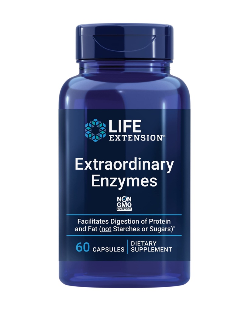 Extensión de la vida Extraordinaria Enzimas, Apoyo Digestivo para la Salud, Absorción Nutriente, Enzimas Digestivas, No GMO, 60 cápsulas